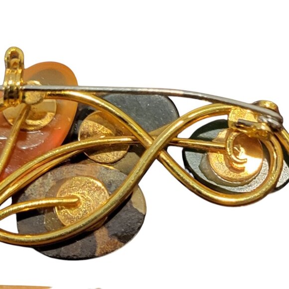 Vintage Gold Toned Brooch with Cabochon Gemstones in Green, Amber and more! - Picture 2 of 3